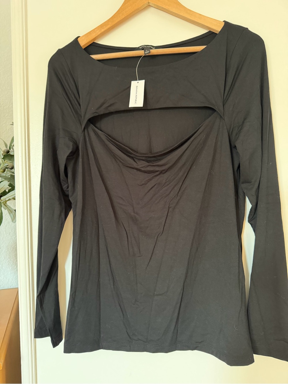 NWT Banana Republic black boat-neck stretch-jersey top size L
